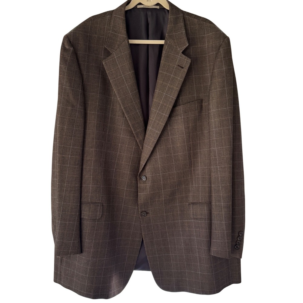 Burberry London Mens 52 XLG Silk Wool Brown Plaid Sport Coat Blazer Big Tall